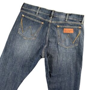 Wrangler Retro Mens Slim Straight Jeans Blue‎ Denim Y2K Western 38x32
